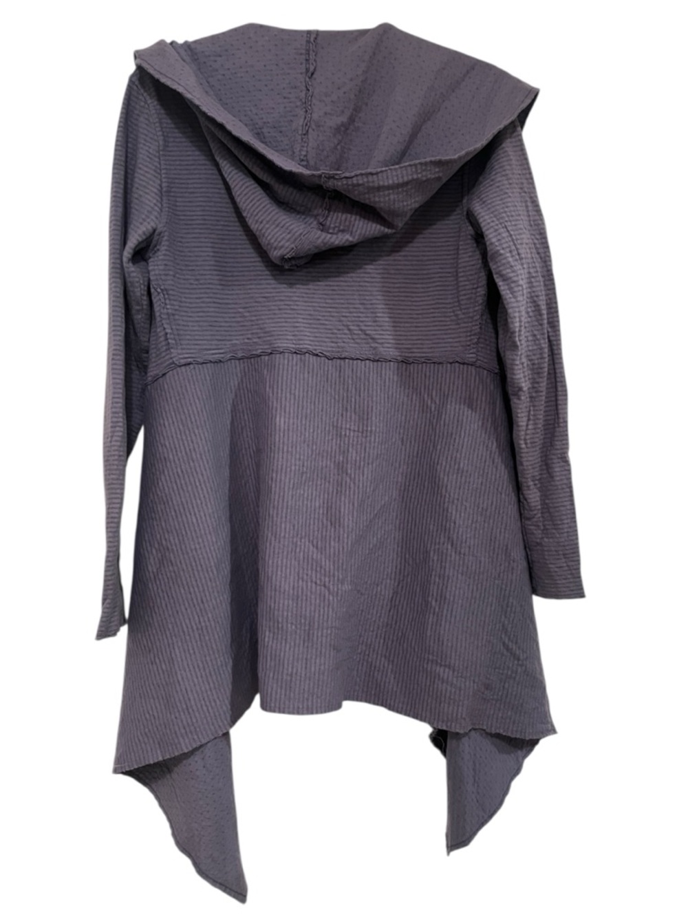 Cut Loose Hooded Jacket Shawl Collar Textured Stripe and Dot Fabric Long Line - Picture 6 of 9